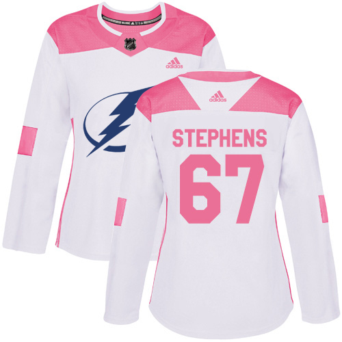 Adidas Tampa Bay Lightning #67 Mitchell Stephens White Pink Authentic Fashion Women Stitched NHL Jersey